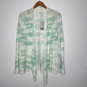 NWT Chicos Zenergy Cardigan Tie Dye Penelope Mint Seaglass Tie Front Large